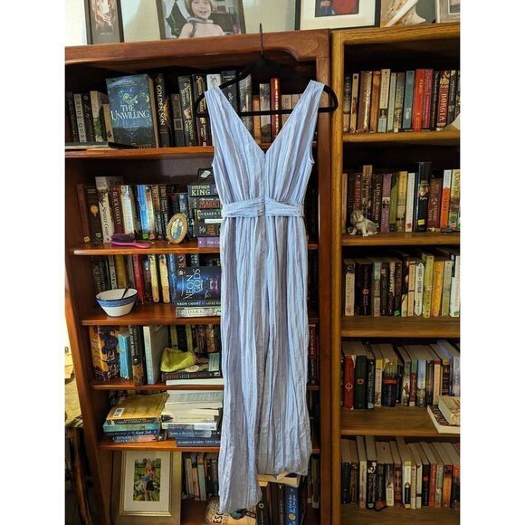Rebecca Taylor tie front ice blue crinkly silk jumpsuit sz 0 new with tags - Picture 2 of 6